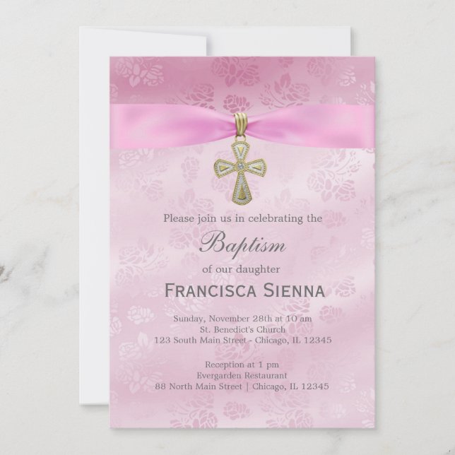 Convite Rosas Rosa Batismo (Frente)