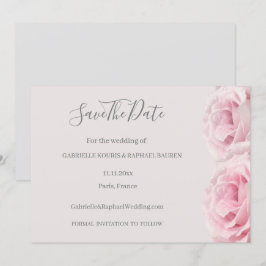 Convite Rosas Rosa Bege Cinza Floral Save The Date Casamen