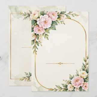Convite Rosas Rosa Bege e Arco Dourado