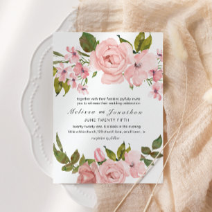 Convite Rosas Rosa Bege Elegante Casamento Floral