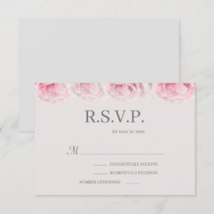 Convite Rosas Rosa Bege Elegante Floral Casamento RSVP