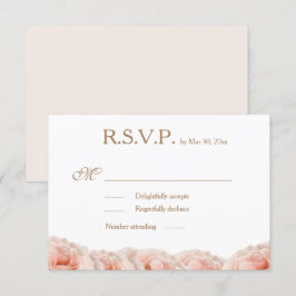 Convite Rosas Rosa Bege Floral Dourado Branco RSVP Casamen