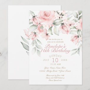Convite Rosas Rosa Brilhantes e Sonhantes Doze Aniversári