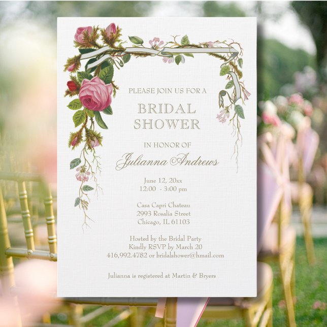 Convite Rosas rosa-Chá de panela elegantes (Criador carregado)