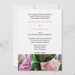 Convite Rosas Rosa Claro Amor Casamento