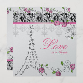 Convite Rosas Rosa-Convite de casamento de Paris Preto-Pre