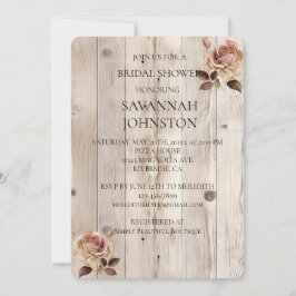 Convite Rosas Rosa Creme Madeira Branca Chuva Branca