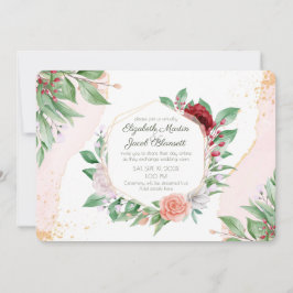Convite Rosas Rosa-d-água e Casamento Virtual Verde