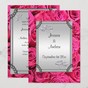 Convite Rosas Rosa e Anéis de Casamentos Diamantes