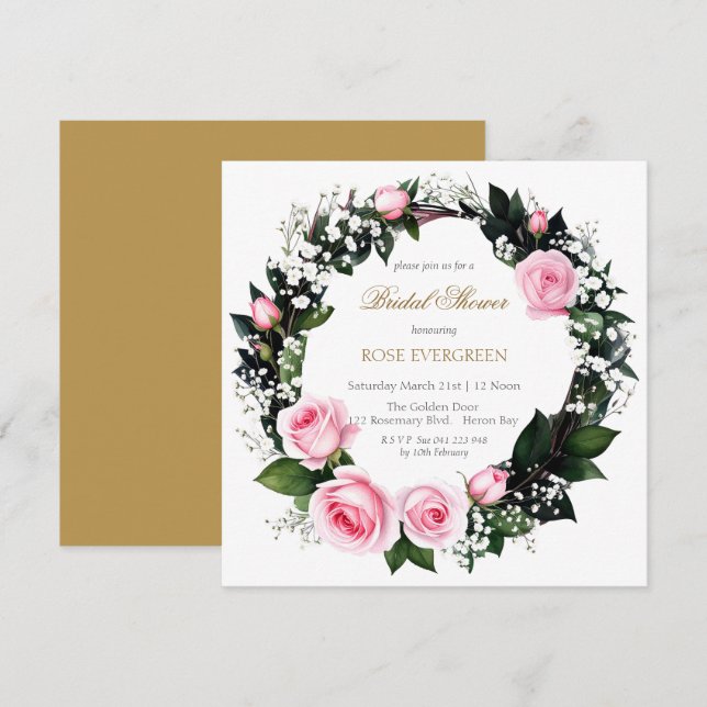 Convite Rosas Rosa e Bebê Respiram (Frente/Verso)