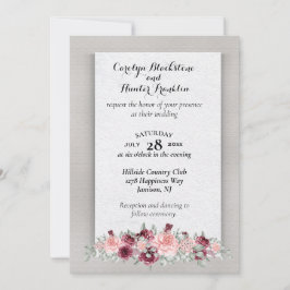 Convite Rosas Rosa e Crimson com Casamento Monograma