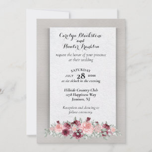 Convite Rosas Rosa e Crimson com Casamento Monograma