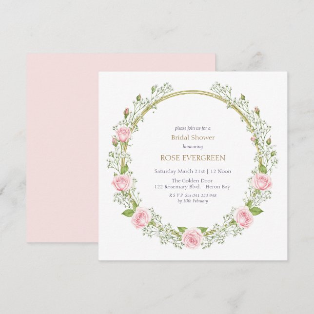 Convite Rosas Rosa e Respiração do Bebê (Frente/Verso)