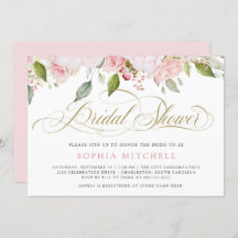 Rosas Rosa e Script Dourado Elegante | CHÁ DE PANE