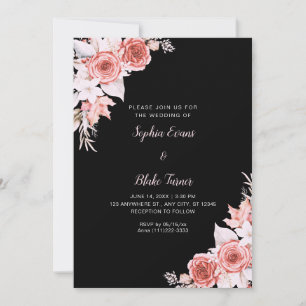 Convite Rosas Rosa Elegante Russas Queda Casamento Negro