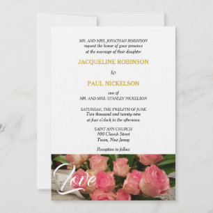Convite Rosas Rosa Elegantes Amam Dourado Branco