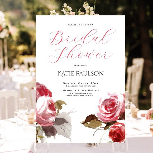 Convite Rosas Rosa Elegantes do chá de panela (Rose Bouquet Elegant Pink Bridal Shower Invitation)