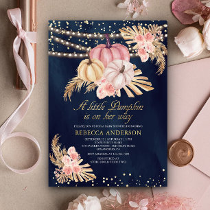Convite Rosas Rosa Empoeiradas Abóbora Pampas Azul Bebê Sh