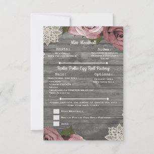 Convite Rosas Rosa Empoeirado Cinza Lace Menu Insert Madei