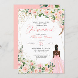 Convite Rosas Rosa Esbranquiçadas Afrolatina Floral Quince