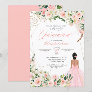 Convite Rosas Rosa Esbranquiçadas Quinceanera Floral Anive