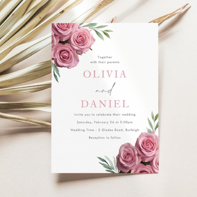 Convite Rosas Rosa-Esbranquiçadas Sage Green Deixa casamen (Criador carregado)