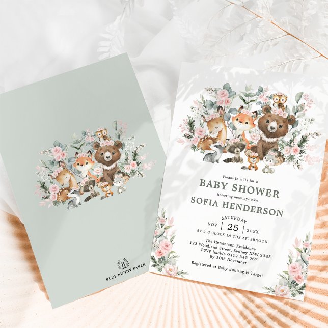 Convite Rosas rosa Eucalyptus Woodland Chá de fraldas (Criador carregado)