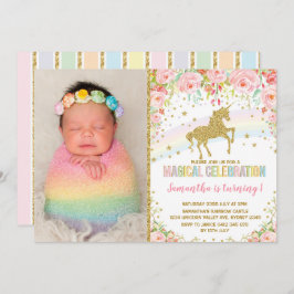 Convite Rosas rosa-Festa de aniversário Unicórn