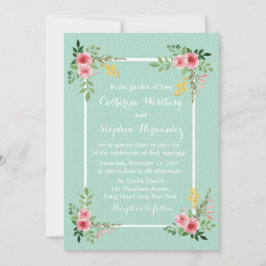 Convite Rosas Rosa Flóridas Casamento Verde com Coloração 