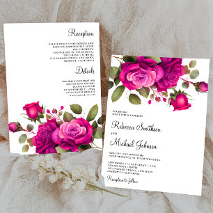 Convite Rosas Rosa Fúcsia Todos em Um Casamento