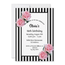 Rosas rosa listras brancas pretas Doce 16