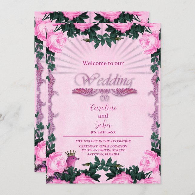 Convite Rosas rosa maravilhosas (Frente/Verso)