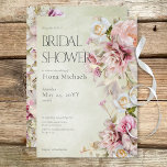 Convite Rosas Rosa Modernas e Chá de panela Verde Lírios<br><div class="desc">Este design apresenta um spray floral flexível,  realista,  de rosas e lírios brancos,  cor-de-rosa pincelado e cor-de-rosa pincelada,  em um plano de fundo verde-aquoso leve. Criado pela imprensa simplesmente de farmácia.</div>