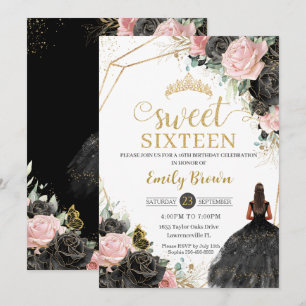 Convite Rosas Rosa Negras Floral Tan Princesa Doce 16