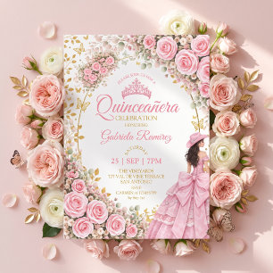 Convite Rosas Rosa Ocidental Borboleta Dourada Quinceañera