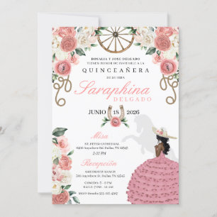 Convite Rosas rosa Ocidental Mariachi Cowgirl Quinceañera