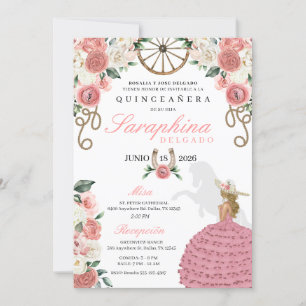 Convite Rosas rosa Ocidental Mariachi Cowgirl Quinceañera