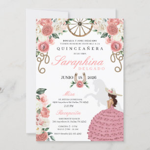 Convite Rosas rosa Ocidental Mariachi Cowgirl Quinceañera