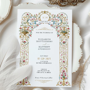 Convite Rosas Rosa & Ouro Urns Casamento Vitoriano