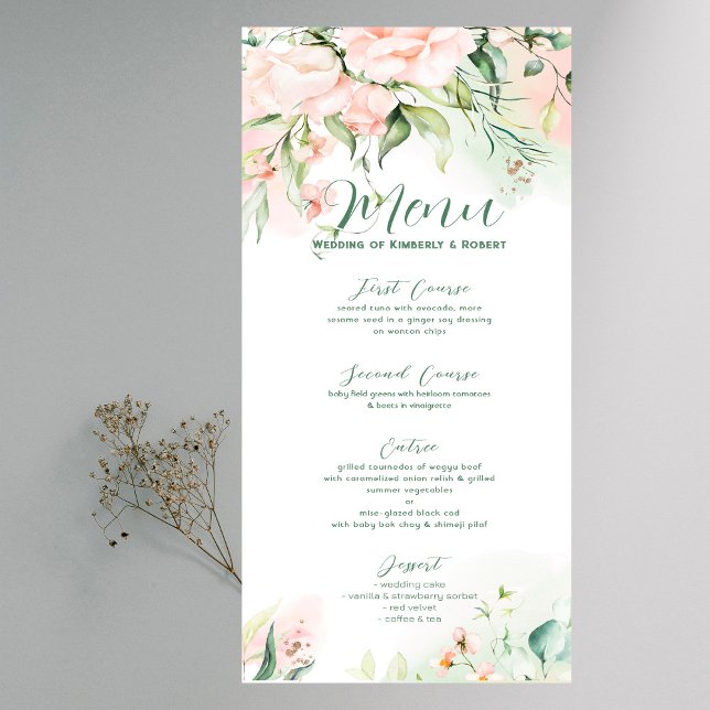 Convite Rosas rosa pastel menu de casamento quadro (Criador carregado)
