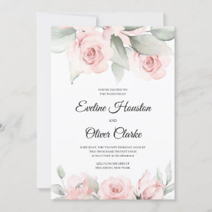 Convite Rosas rosa-pincel boêmicas e boho-verde weddin