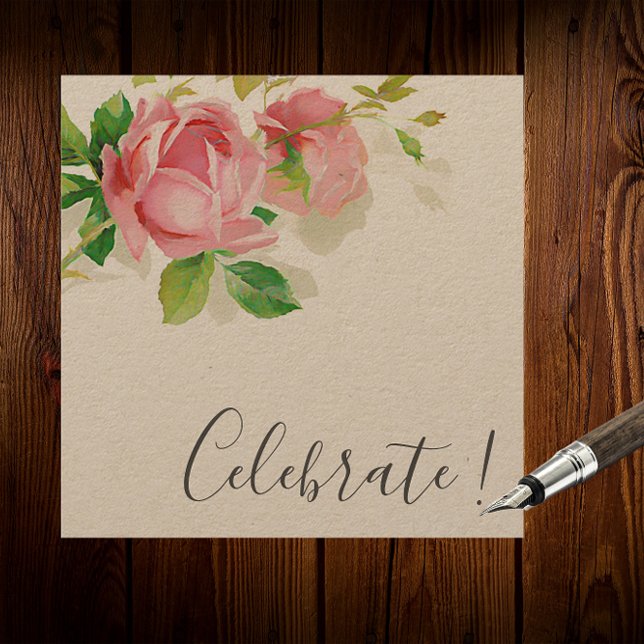 Convite Rosas Rosa Pintadas no estilo Vintage (Criador carregado)