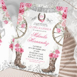 Convite Rosas Rosa Prata Ocidental Charra Quinceañera<br><div class="desc">Convite da Charra Quinceañera com Rosas Rosa Prata Ocidental</div>