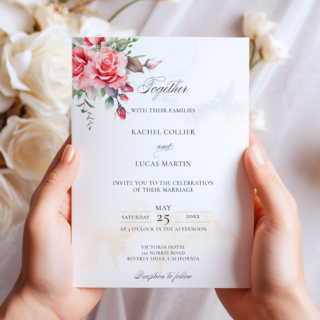 Convite Rosas Rosa Romântica Cana-d'Água e Caligrafia (Criador carregado)