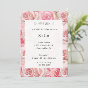 Convite Rosas Rosa Românticas - Aniversário Floral