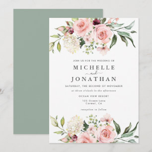 Convite Rosas Rosa Românticas Convocação Verde