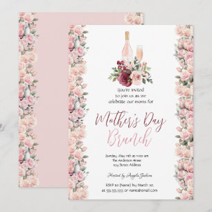 Convite Rosas Rosa Rosa Brilhantes Dia de as mães de Vinho