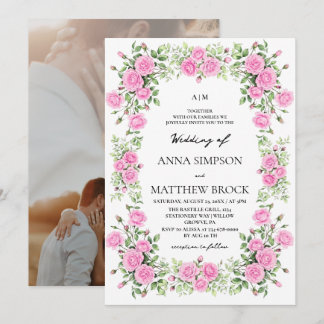 Convite Rosas Rosa Salvia Elegante Casamento Floral