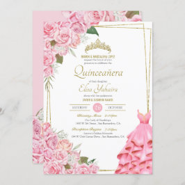 Convite Rosas Rosa Suaves Blush e Quinceanera Floral Doura