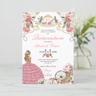 Convite Rosas Rosa Western Charro Cowgirl Quinceañera